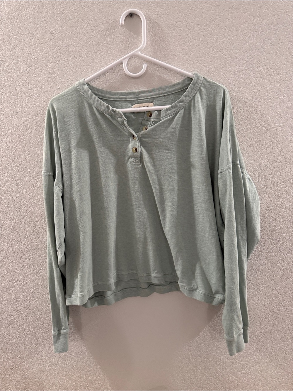 Lucky Brand Sage Green Cropped Henley Long Sleeve